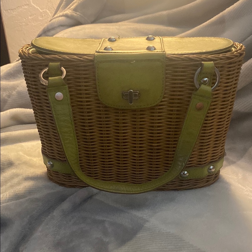 Monsac Olive Green and Brown Woven Shoulder Bag